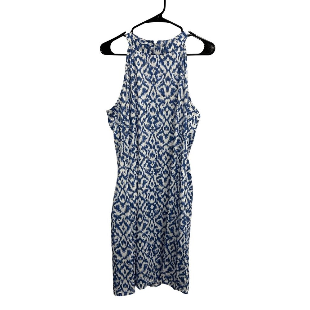 NoraCora Womens Blue White Sleeveless Halter Midi Dress Size XL